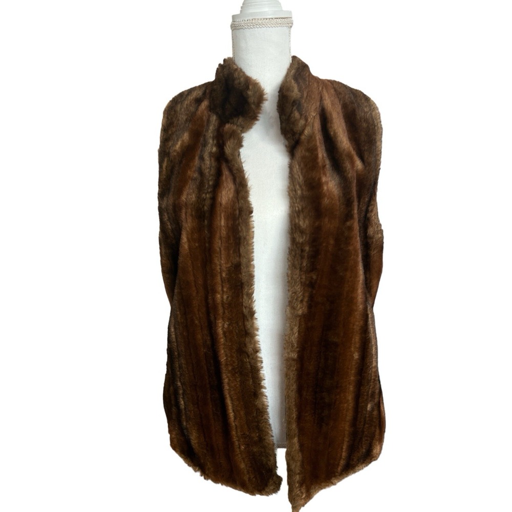 Chicos‎ Faux Fur Vest Brown Leopard Print Lined Stand Collar Women 0